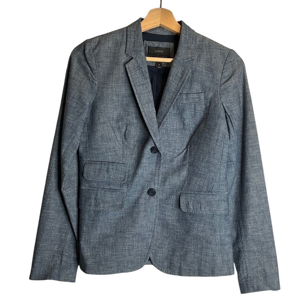 J. Crew School Boy Blazer Denim Blue Cotton Pockets Preppy Classic Heritage 0